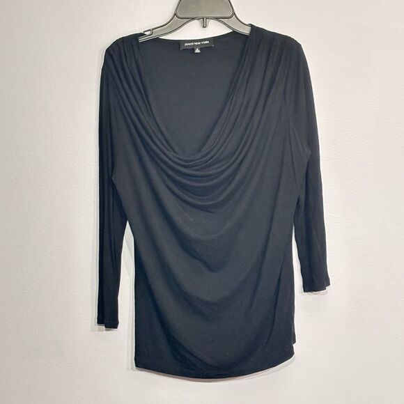 Jones New York | Women's Black Cowl Neck Stretch 3/4 Sleeve Blouse Top T… - Picture 2 of 12